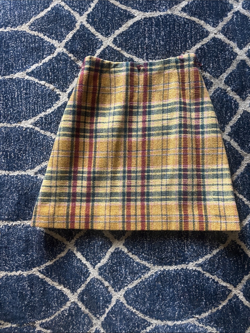 Vintage Yellow Plaid Mini Skirt with Green & Burgundy Accents